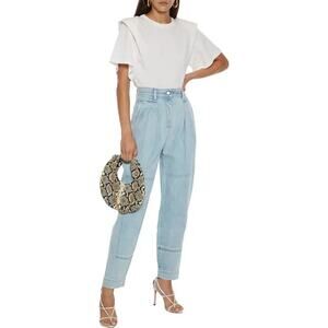 Iro Paris Blue Cotton Denim Girvan Pleated High-Rise Tapered Jeans Size 34